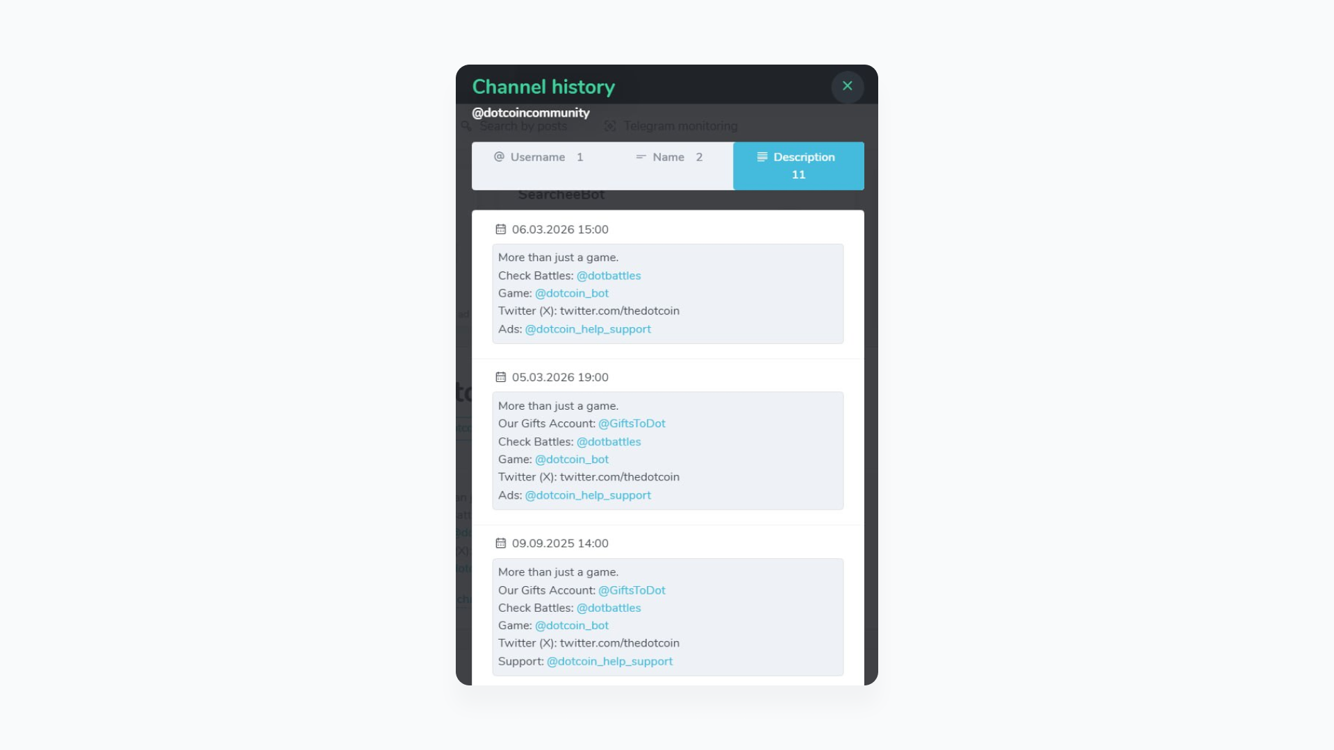 A Telegram channel history