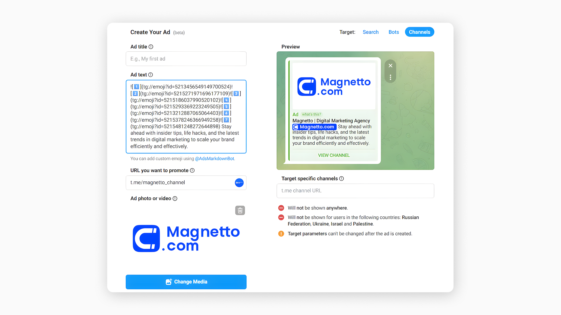 Telegram ad account