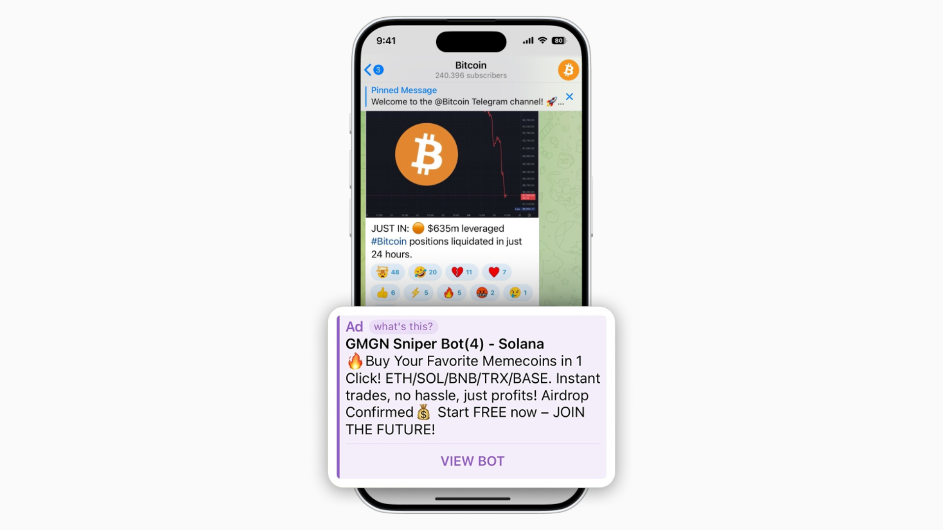 Telegram ad in the Bitcoin channel