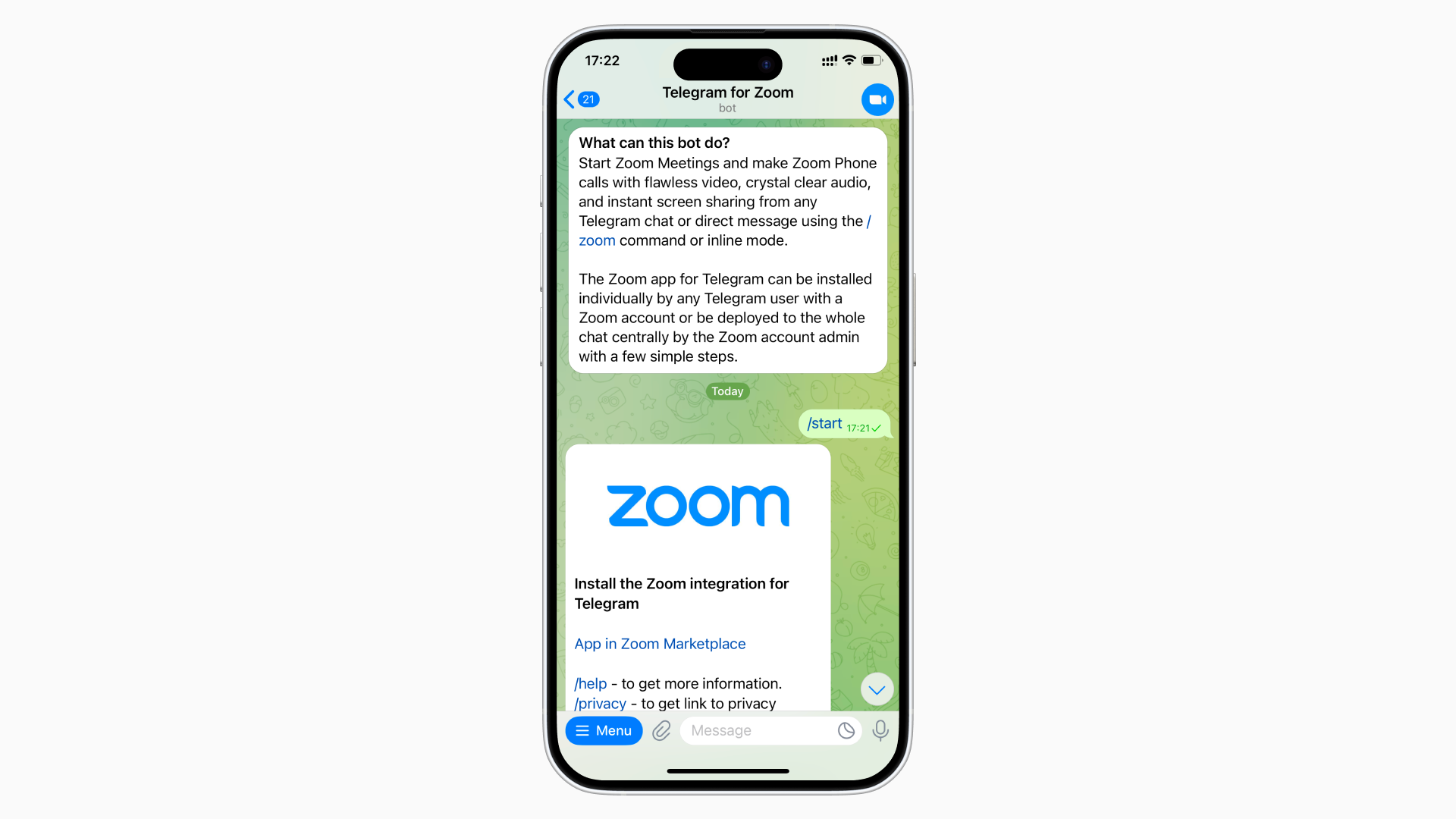Telegram for Zoom bot