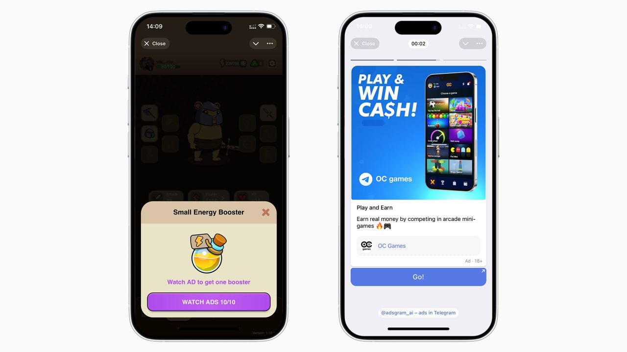 Ads in Telegram Mini Apps examples