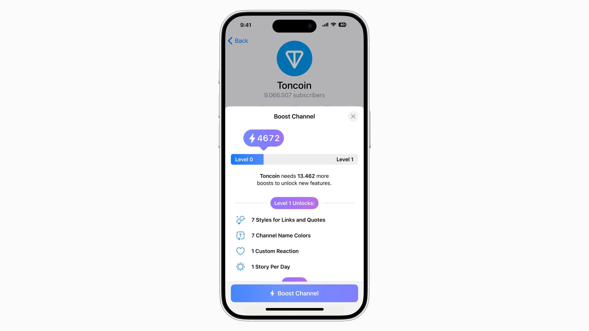 Toncoin boost channel