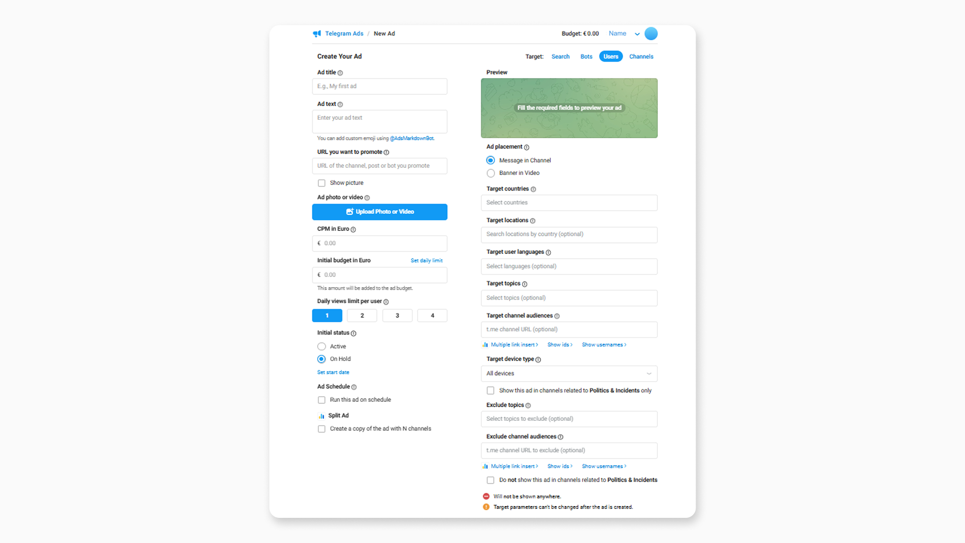 Telegram Ads Euro Account