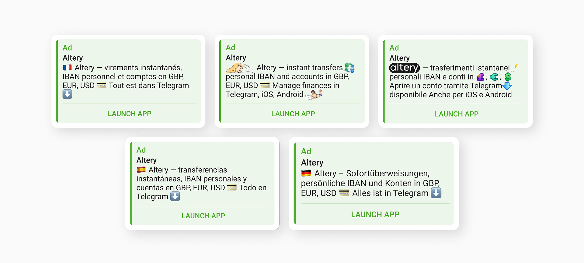 Telegram Ads creatives for Altery